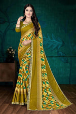 Load image into Gallery viewer, Chiffon Fabric Chic Regular Wear Printed Mehendi Green Color Saree

