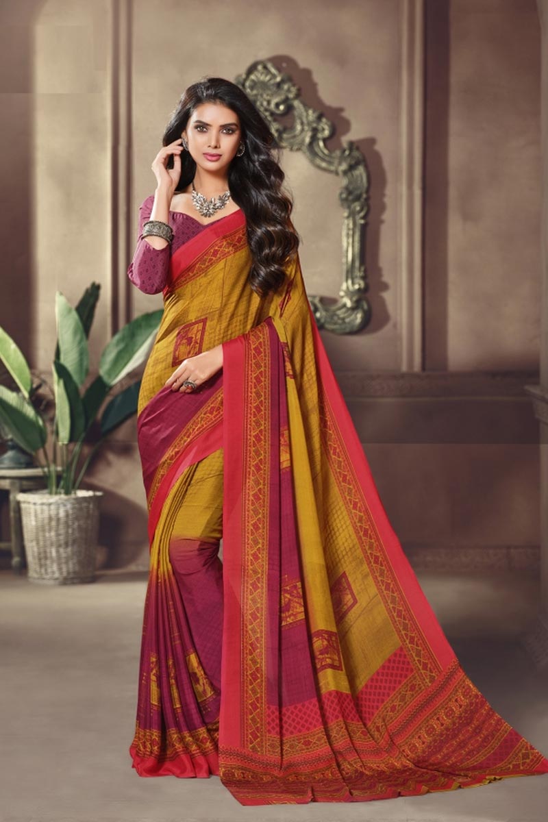 Casual Wear Georgette Fabric Trendy Printed Saree In Multi Color