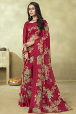 Load image into Gallery viewer, Maroon Regular Wear Chiffon Fabric Printed Saree
