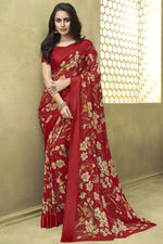 Load image into Gallery viewer, Chiffon Regular Wear Maroon Color Simple Printed Saree
