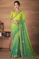 Load image into Gallery viewer, Party Wear Embroidered Work Georgette Fabric Green Color Enticing Saree Featuring Vartika Singh
