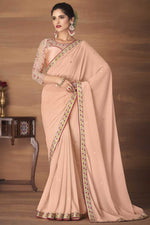 Load image into Gallery viewer, Peach Color Georgette Fabric Party Wear Embroidered Work Chic Saree Featuring Vartika Singh
