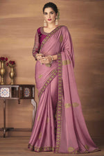 Load image into Gallery viewer, Party Wear Chiffon Fabric Pink Color Embroidered Work Soothing Saree
