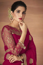 Load image into Gallery viewer, Red Color Party Wear Georgette Fabric Embroidered Work Awesome Saree
