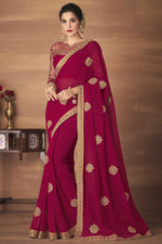 Load image into Gallery viewer, Red Color Party Wear Georgette Fabric Embroidered Work Awesome Saree
