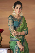 Load image into Gallery viewer, Chiffon Fabric Party Wear Stunning Embroidered Work Saree In Green Color
