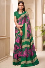 Load image into Gallery viewer, Daily Wear Crepe Silk Fabric Printed Saree In Green Color
