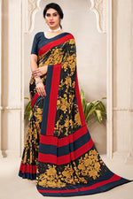 Load image into Gallery viewer, Navy Blue Color Crepe Silk Fabric Casual Printed Saree
