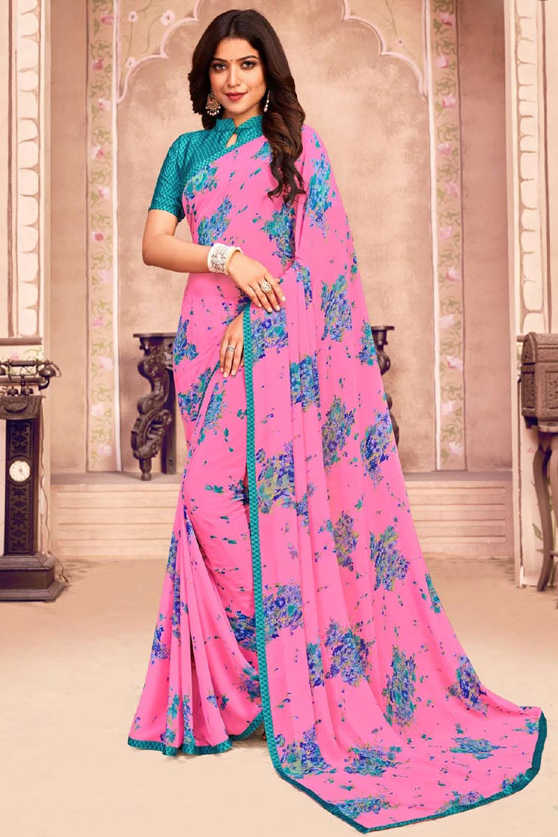 Georgette Fabric Casual Wear Saree In Pink Color