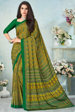 Load image into Gallery viewer, Captivating Crepe Silk Fabric Casual Wear Green Color Printed Uniform Saree