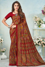 Load image into Gallery viewer, Vivacious Crepe Silk Fabric Casual Wear Printed Uniform Saree In Maroon Color
