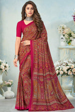 Load image into Gallery viewer, Fascinate Crepe Silk Fabric Casual Wear Printed Uniform Saree In Burgundy Color