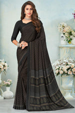 Load image into Gallery viewer, Sober Crepe Silk Fabric Casual Wear Printed Uniform Saree In Black Color
