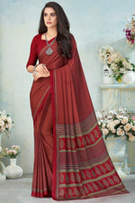Load image into Gallery viewer, Graceful Maroon Color Crepe Silk Fabric Daily Wear Printed Uniform Saree
