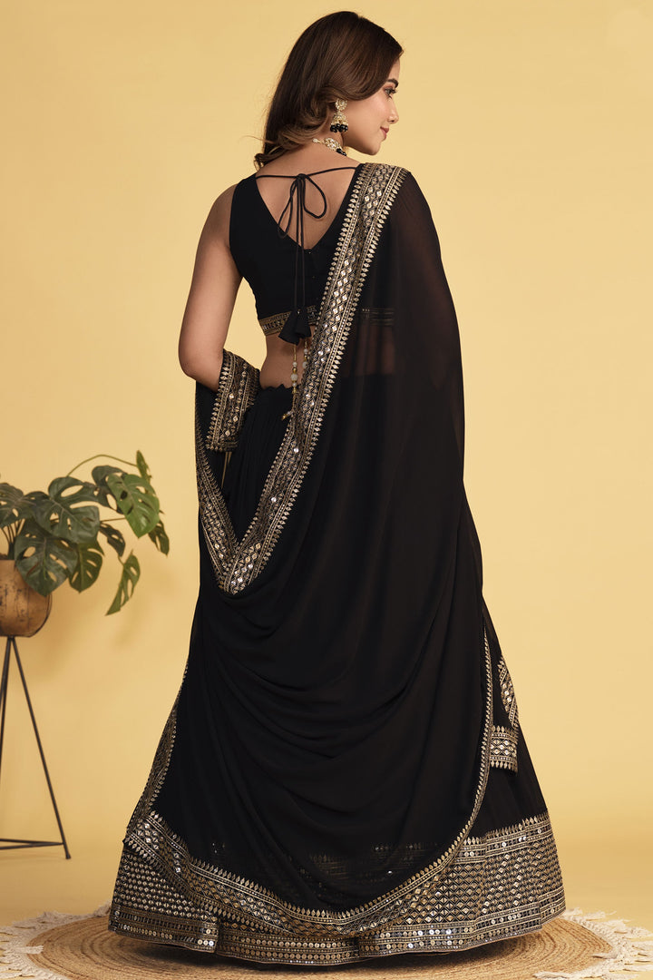 Febulous Georgette Fabric Black Color Sequins Work Lehenga