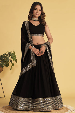 Febulous Georgette Fabric Black Color Sequins Work Lehenga