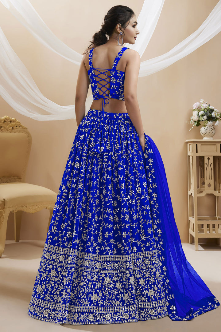 Blue Color Designer Embroidered Lehenga Choli In Georgette Fabric