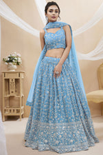 Load image into Gallery viewer, Sky Blue Color Embroidered Beautiful Lehenga Choli In Georgette Fabric