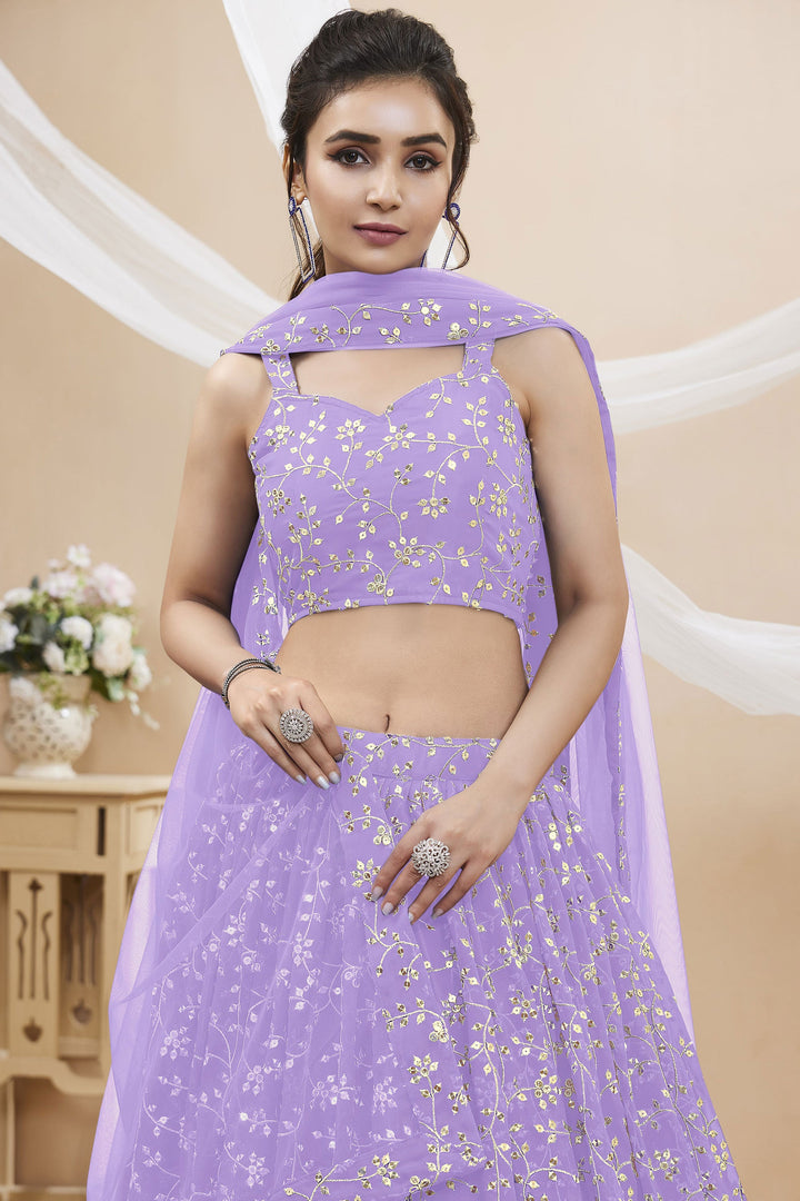 Radiant Lavender Color Embroidered Lehenga Choli In Georgette Fabric