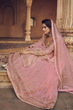 Load image into Gallery viewer, Embroidery Work Sangeet Wear Stylish Sharara Top Lehenga In Pink Color Jacquard Fabric
