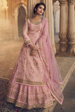 Load image into Gallery viewer, Embroidery Work Sangeet Wear Stylish Sharara Top Lehenga In Pink Color Jacquard Fabric
