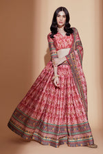 Load image into Gallery viewer, Chinon Fabric Wedding Wear Digital Print Lehenga Choli In Peach Color