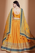 Load image into Gallery viewer, Digital Print Designs Chinon Fabric Mustard Weding Wear Lehenga Choli