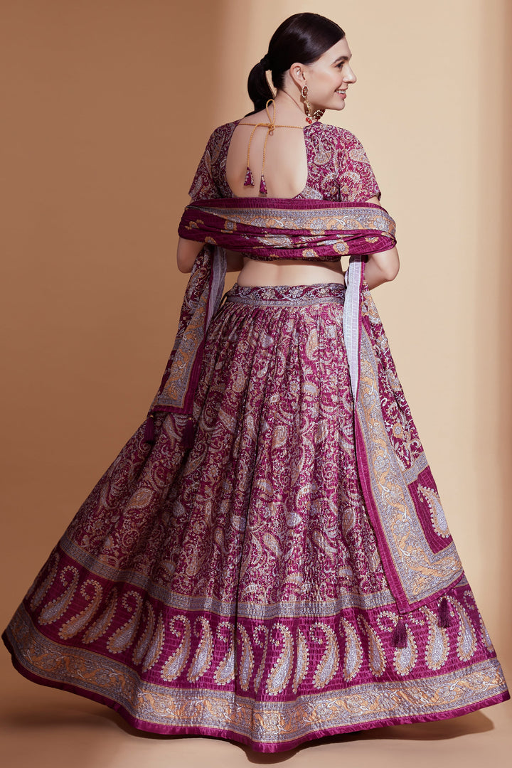 Chinon Fabric Purple Occasion Wear Digital Print Lehenga Choli
