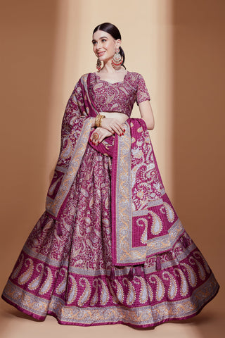 Chinon Fabric Purple Occasion Wear Digital Print Lehenga Choli