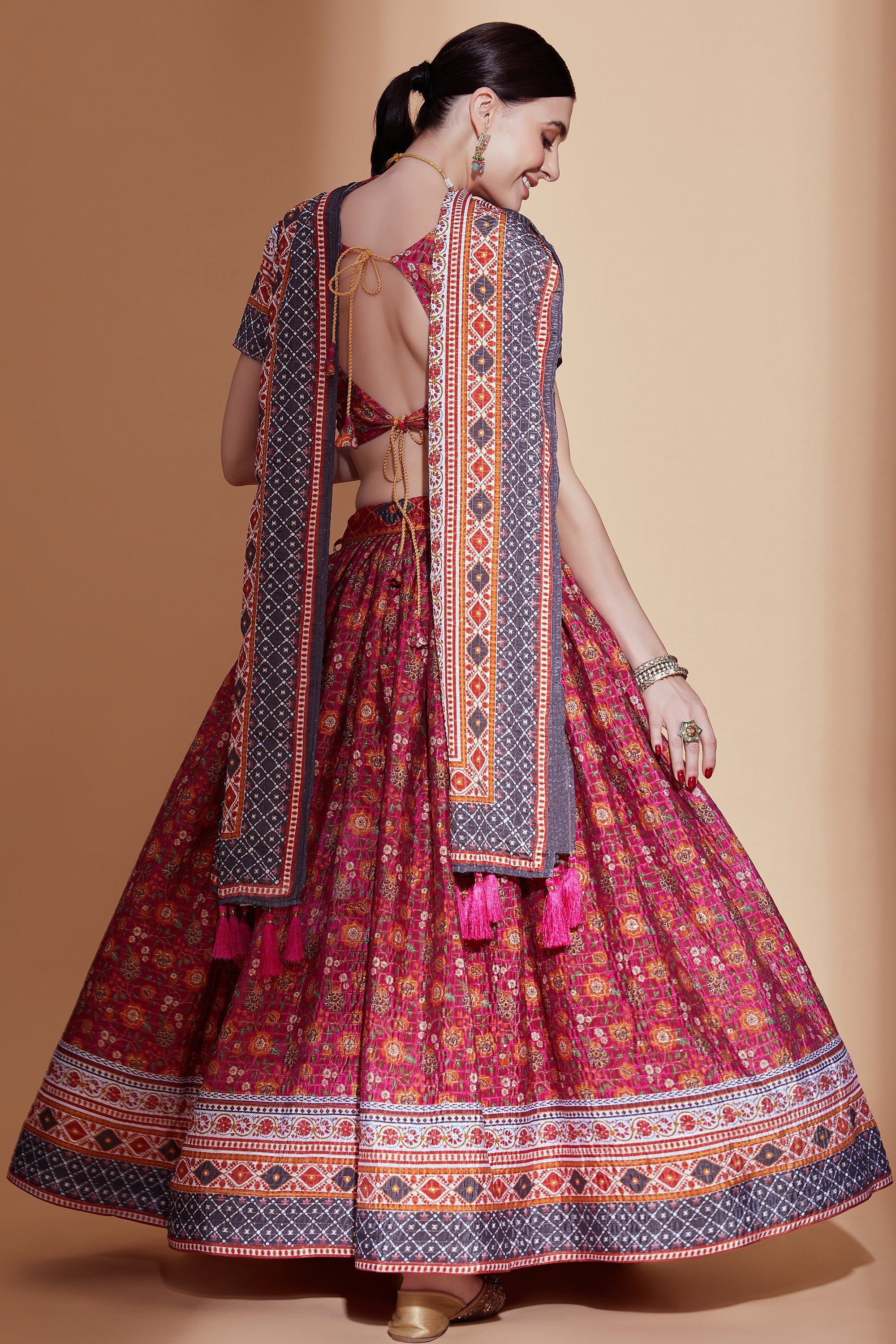 Digital Print Occasion Wear Lehenga Choli In Rani Chinon Fabric