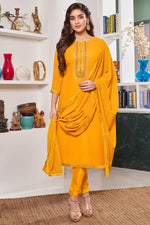 Load image into Gallery viewer, Mustard Color Georgette Fabric Festive Wear Embroidered Salwar Suit

