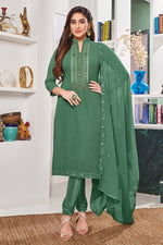 Load image into Gallery viewer, Georgette Fabric Embroidered Dark Green Color Designer Salwar Suit
