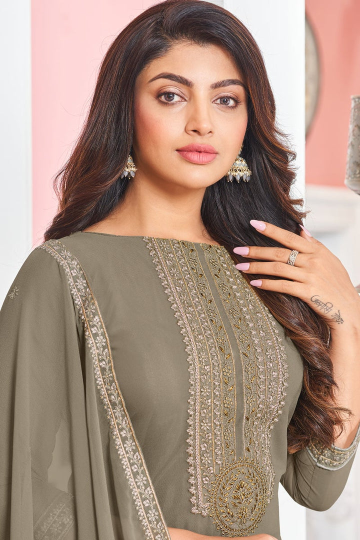 Embroidered Dark Beige Color Function Wear Georgette Fabric Designer Salwar Suit
