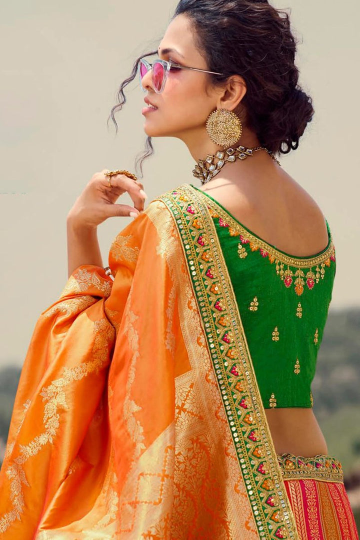 Multi Color Wedding Wear Silk Fabric Embroidered Lehenga Choli