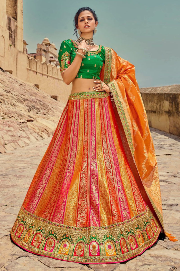 Multi Color Wedding Wear Silk Fabric Embroidered Lehenga Choli