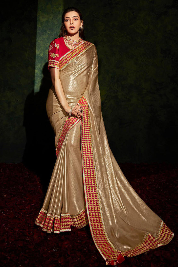 Kajal Aggarwal Brown Function Wear Art Silk Trendy Saree