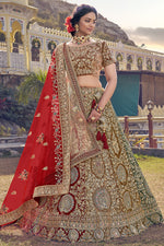 Load image into Gallery viewer, Brown Velvet Fabric Beautiful Embroidered Bridal Lehenga Choli
