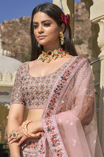 Load image into Gallery viewer, Beautiful Pink Color Net Fabric Embroidered Wedding Wear Lehenga Choli
