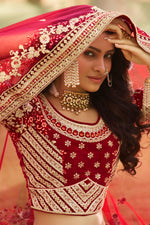 Load image into Gallery viewer, Velvet Fabric Embroidered Wedding Wear Lehenga Choli In Maroon Color
