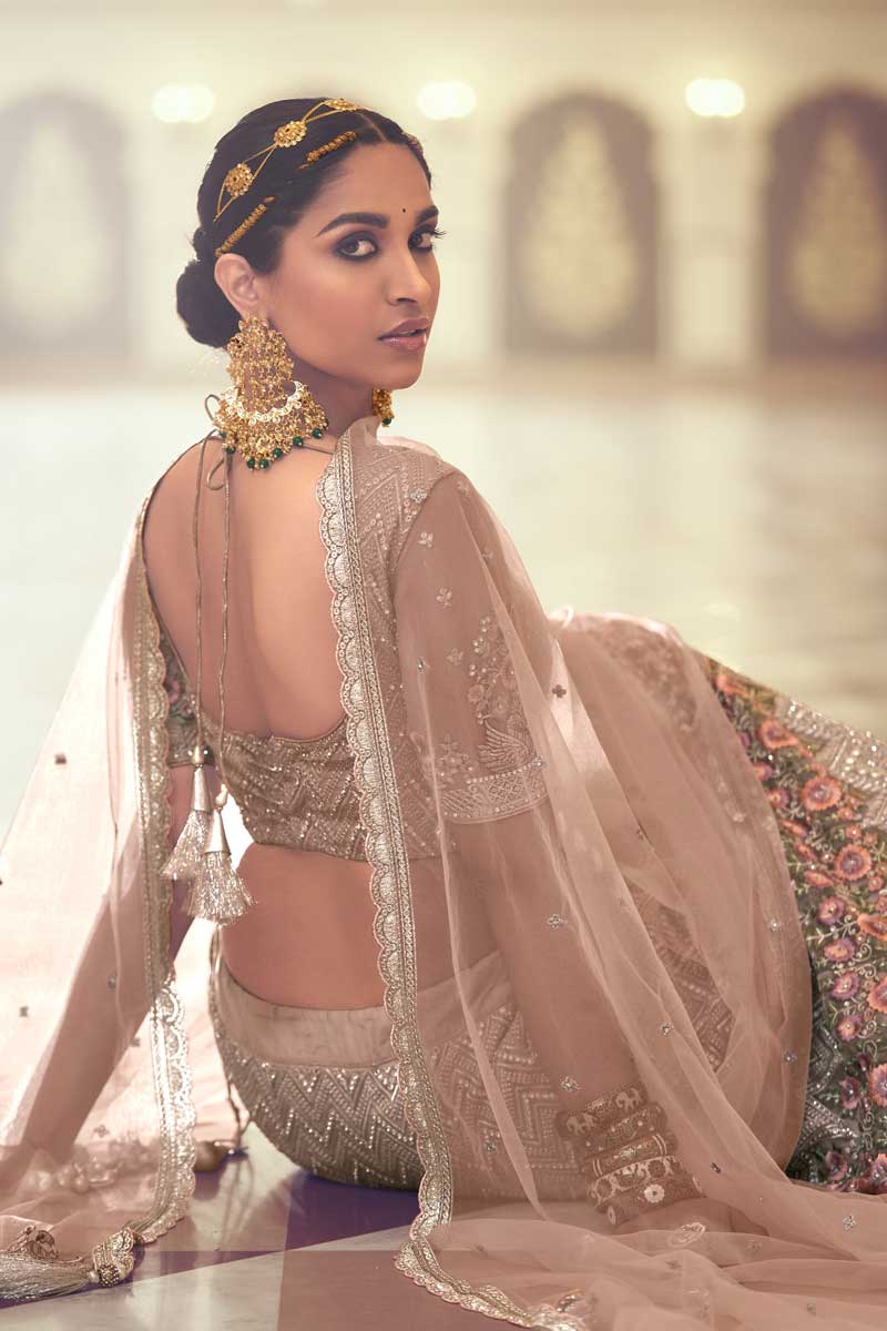 Sangeet Wear Designer Chikoo Color Lehenga Choli In Net Fabric