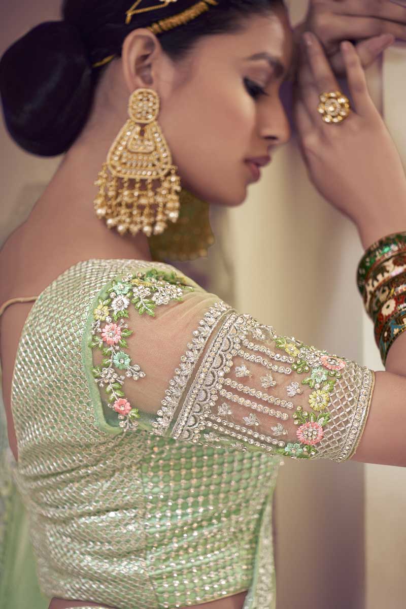 Sangeet Wear  Radiant Sea Green Color Lehenga Choli With Embroidered Work