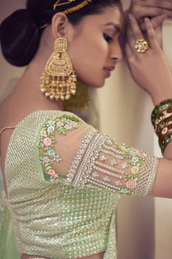 Sangeet Wear  Radiant Sea Green Color Lehenga Choli With Embroidered Work