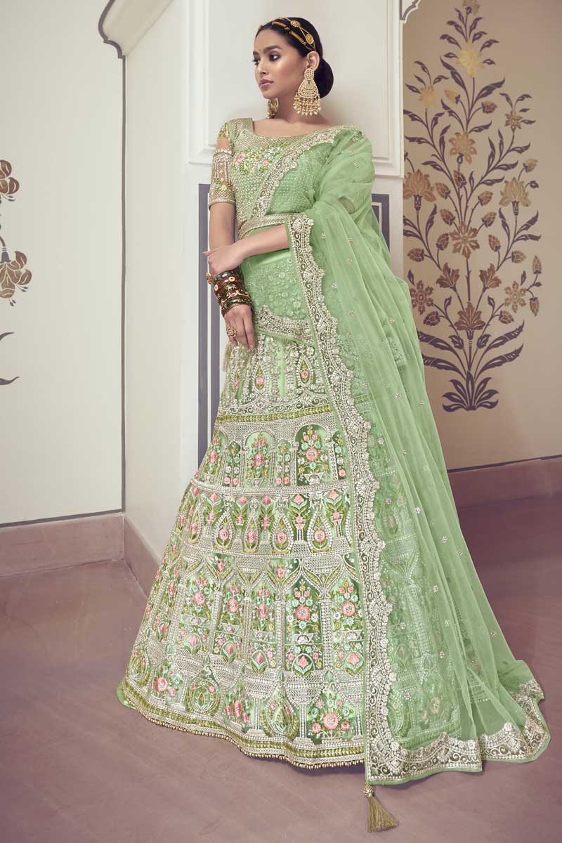 Sangeet Wear  Radiant Sea Green Color Lehenga Choli With Embroidered Work