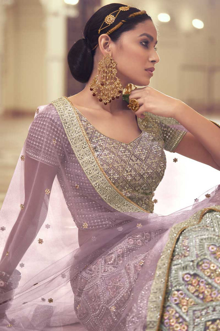 Marvelous Lavender Color Net Fabric Lehenga With Embroidered Work