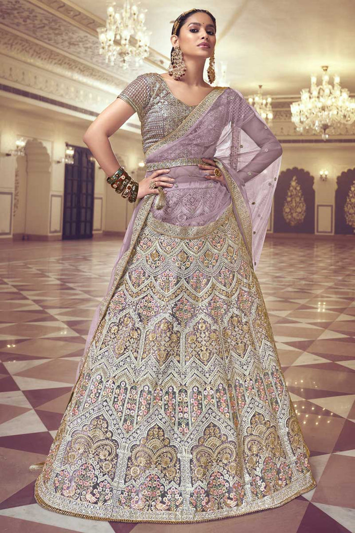 Marvelous Lavender Color Net Fabric Lehenga With Embroidered Work