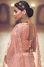 Load image into Gallery viewer, Sangeet Wear Net Fabric Peach Color Embroidered Work Lehenga Choli
