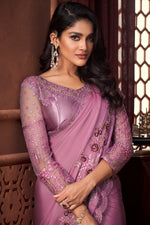 Load image into Gallery viewer, Satin Silk Fabric Function Wear Pink Color Embroidered Saree
