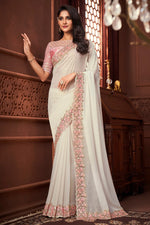 Load image into Gallery viewer, Off White Color Georgette Fabric Designer Embroidered Function Wear Saree
