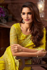 Load image into Gallery viewer, Yellow Color Art Silk Fabric Embroidered Function Wear Saree
