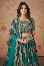 Load image into Gallery viewer, Attractive Function Wear Green Color Digital Printed Georgette Lehenga
